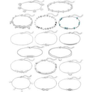 Softones 16Pcs Ankle Bracelets for Women Gold Silver Two Style Chain Beach